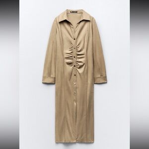 Ruched Faux Suede Midi Dress